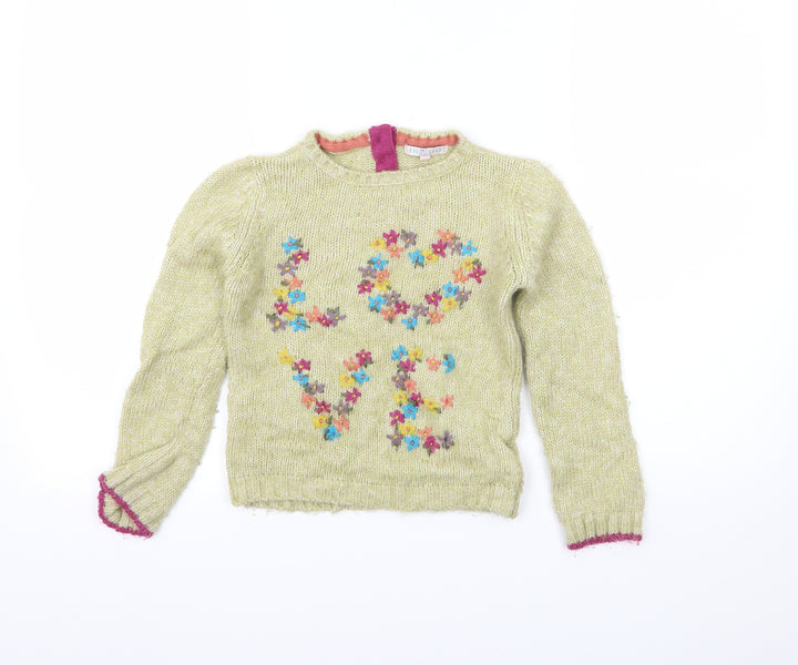 Indigo Girls Green Floral Knit Pullover Jumper Size 5-6 Years - Love