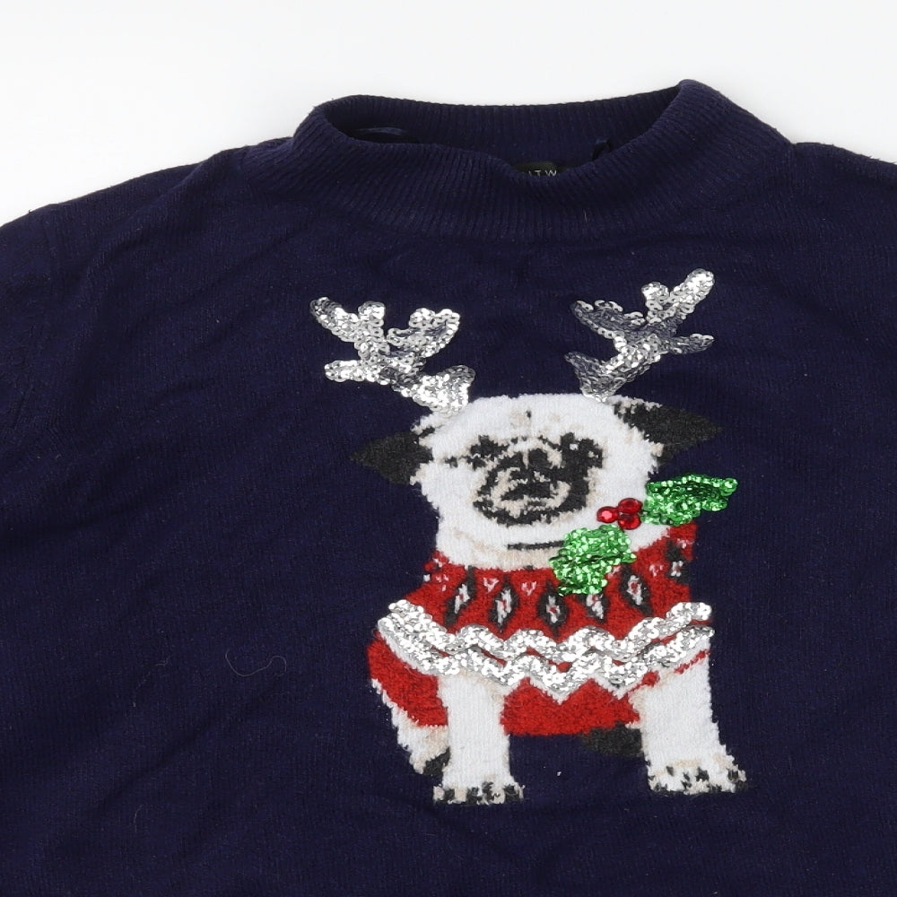Bonmarché Womens Blue  Knit Pullover Jumper Size 16  - Christmas Pug