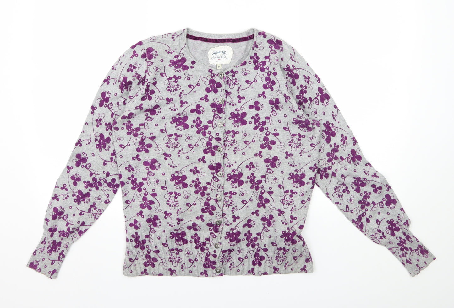 Mantaray Womens Grey Floral Knit Cardigan Jumper Size 14
