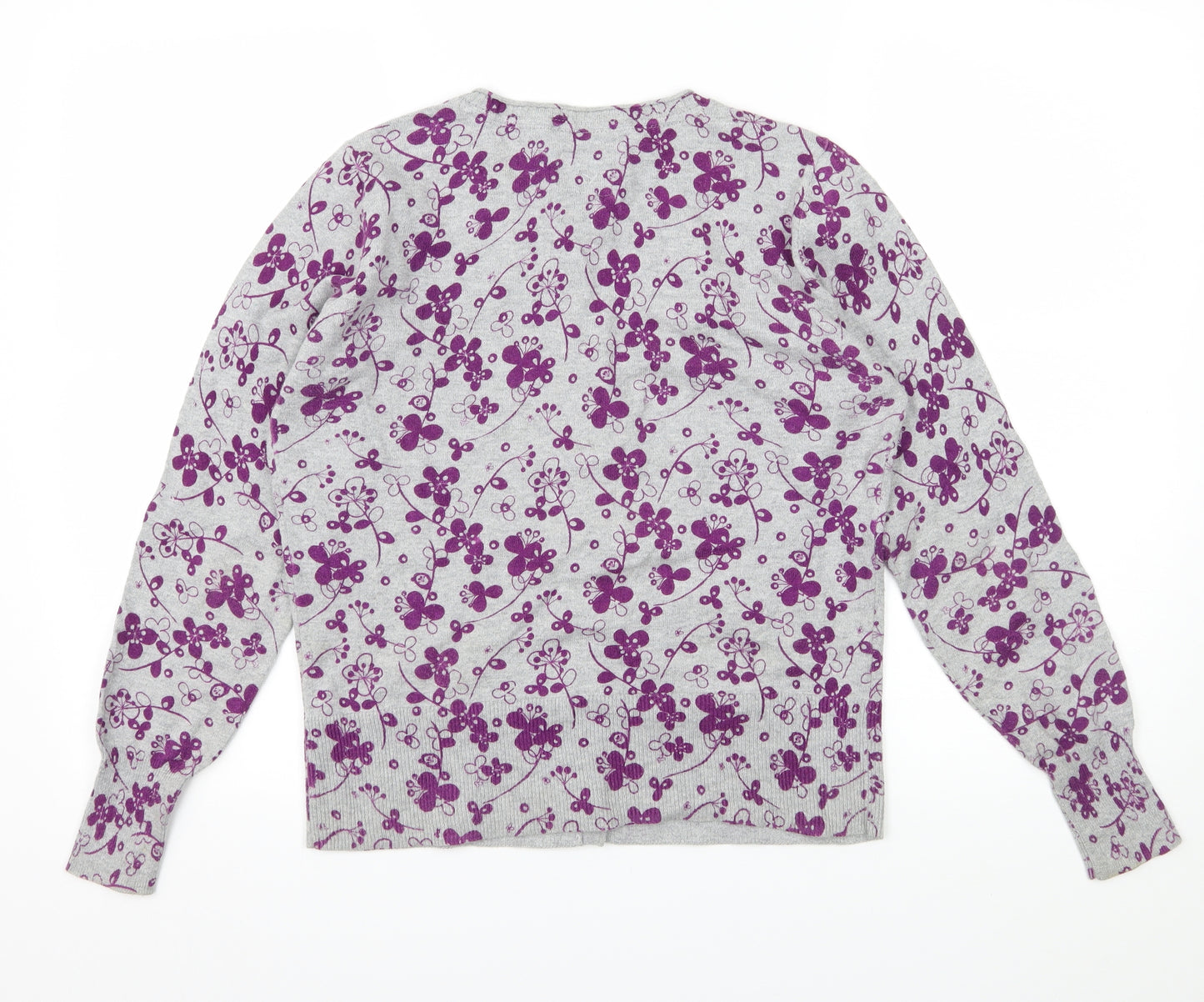 Mantaray Womens Grey Floral Knit Cardigan Jumper Size 14