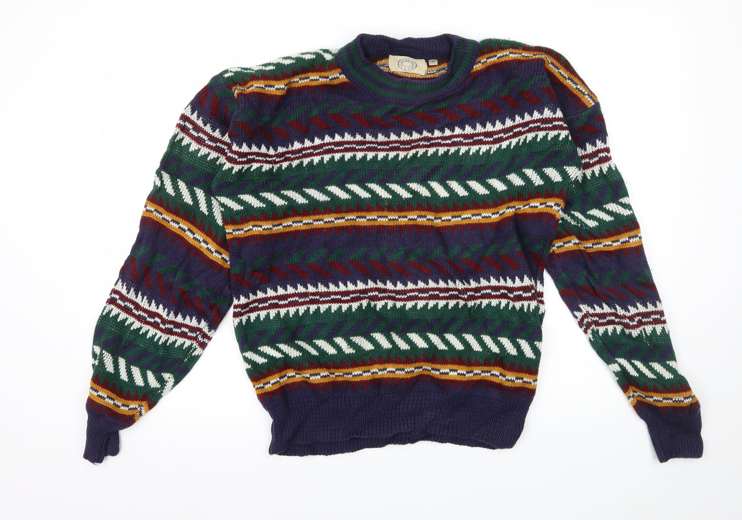 Casual Club Womens Multicoloured Geometric Knit Pullover Jumper Size M