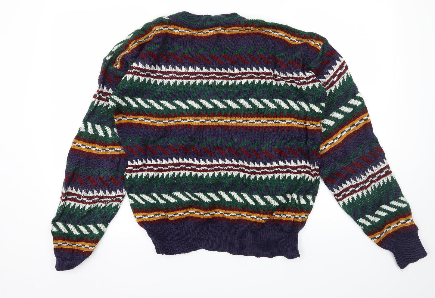 Casual Club Womens Multicoloured Geometric Knit Pullover Jumper Size M