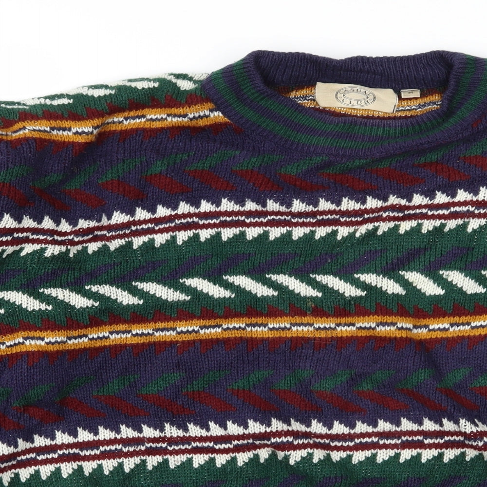 Casual Club Womens Multicoloured Geometric Knit Pullover Jumper Size M