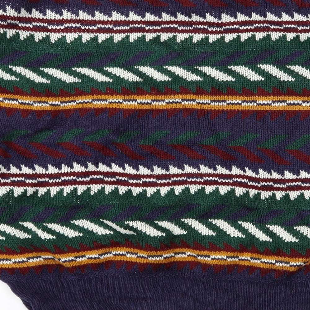 Casual Club Womens Multicoloured Geometric Knit Pullover Jumper Size M