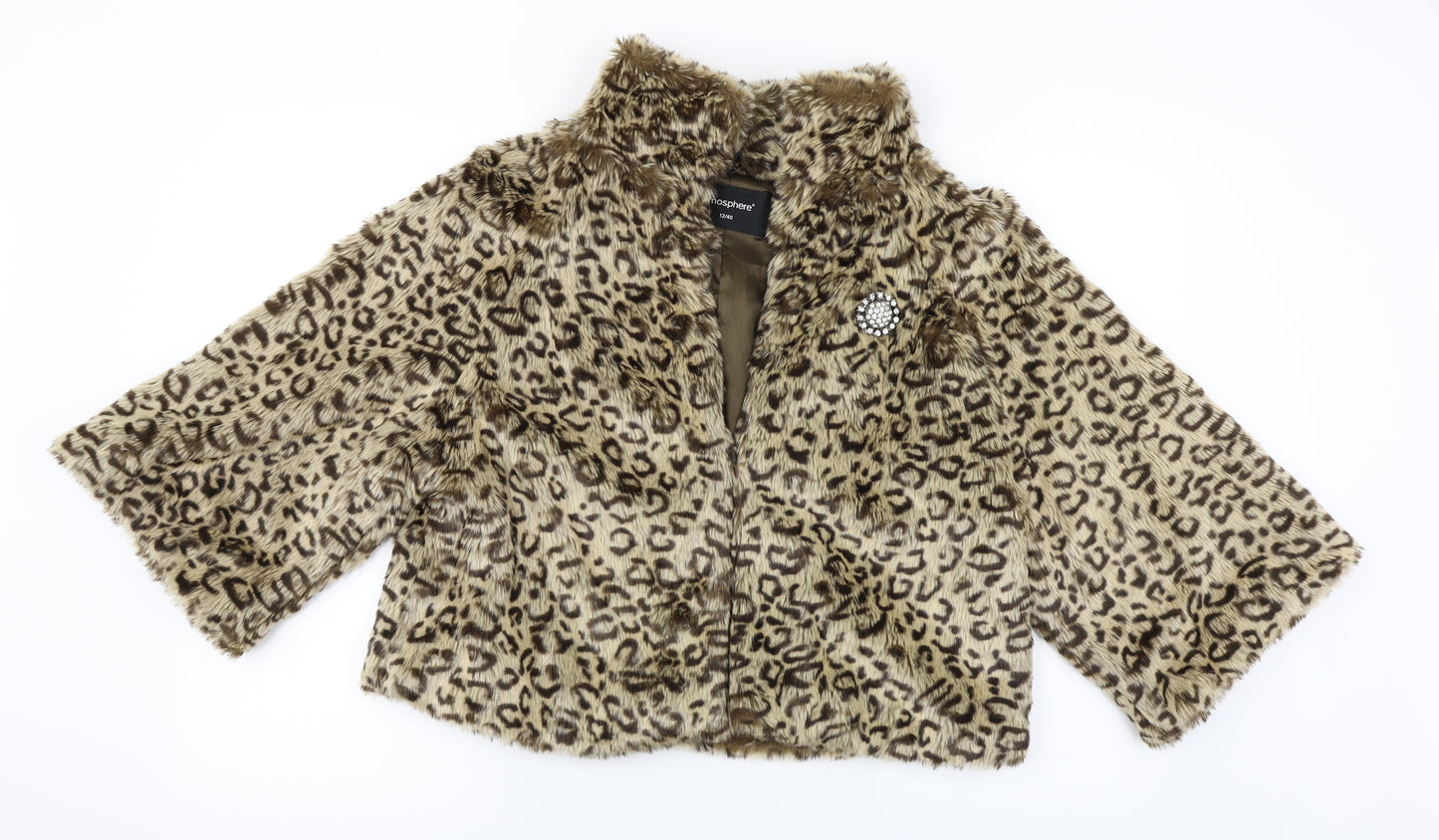 Atmosphere  Womens Beige Animal Print  Jacket Coat Size 12