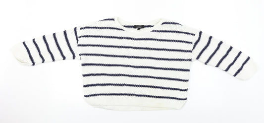 Front view of New Look girls’ white striped jumper, size 12-13, years