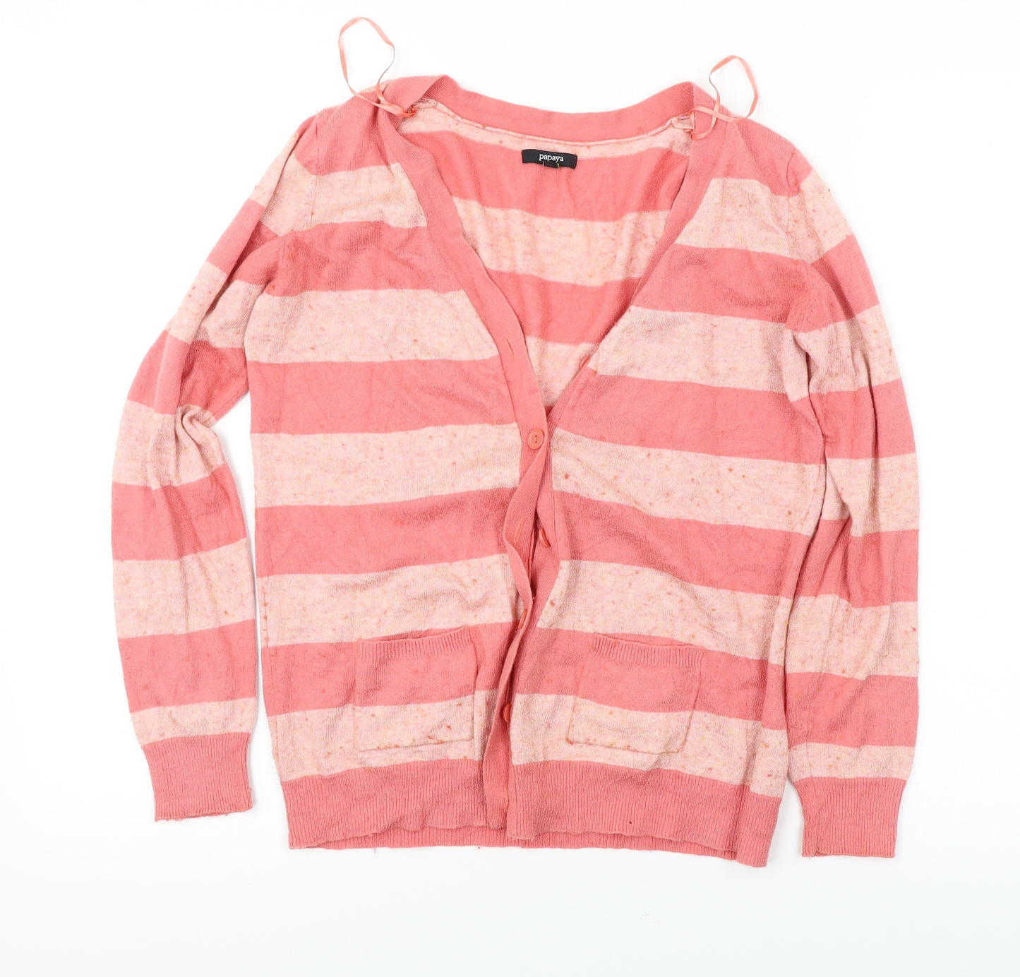 Papaya  Womens Pink Striped  Cardigan Jumper Size 14