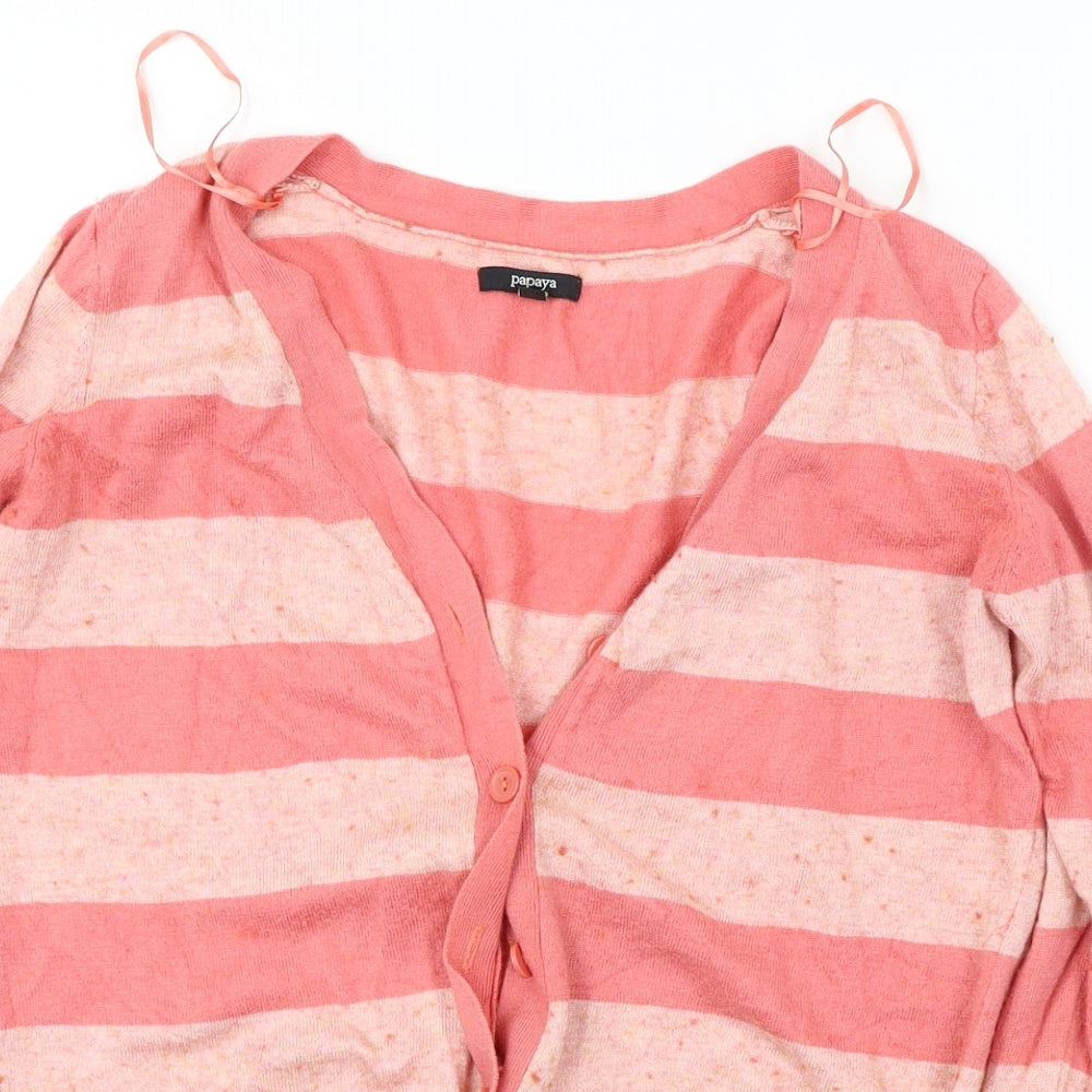 Papaya  Womens Pink Striped  Cardigan Jumper Size 14