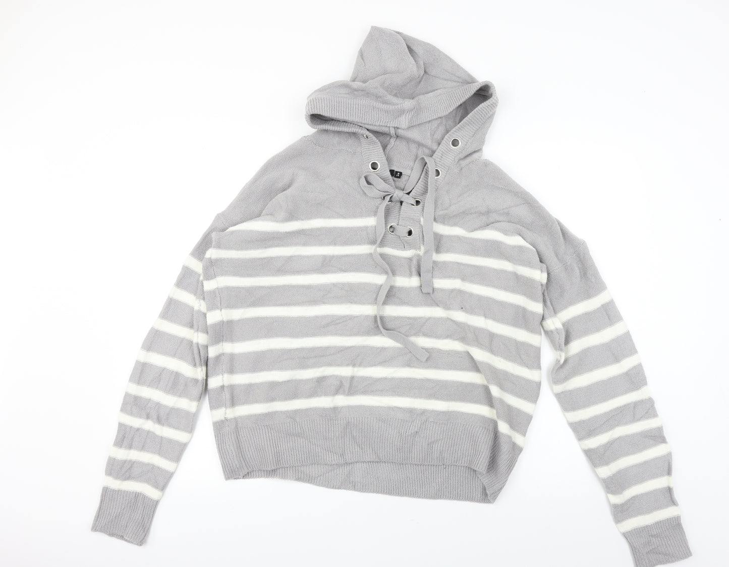 Brave Soul  Womens Grey Striped  Pullover Hoodie Size M