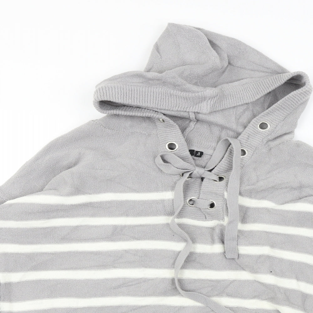 Brave Soul  Womens Grey Striped  Pullover Hoodie Size M