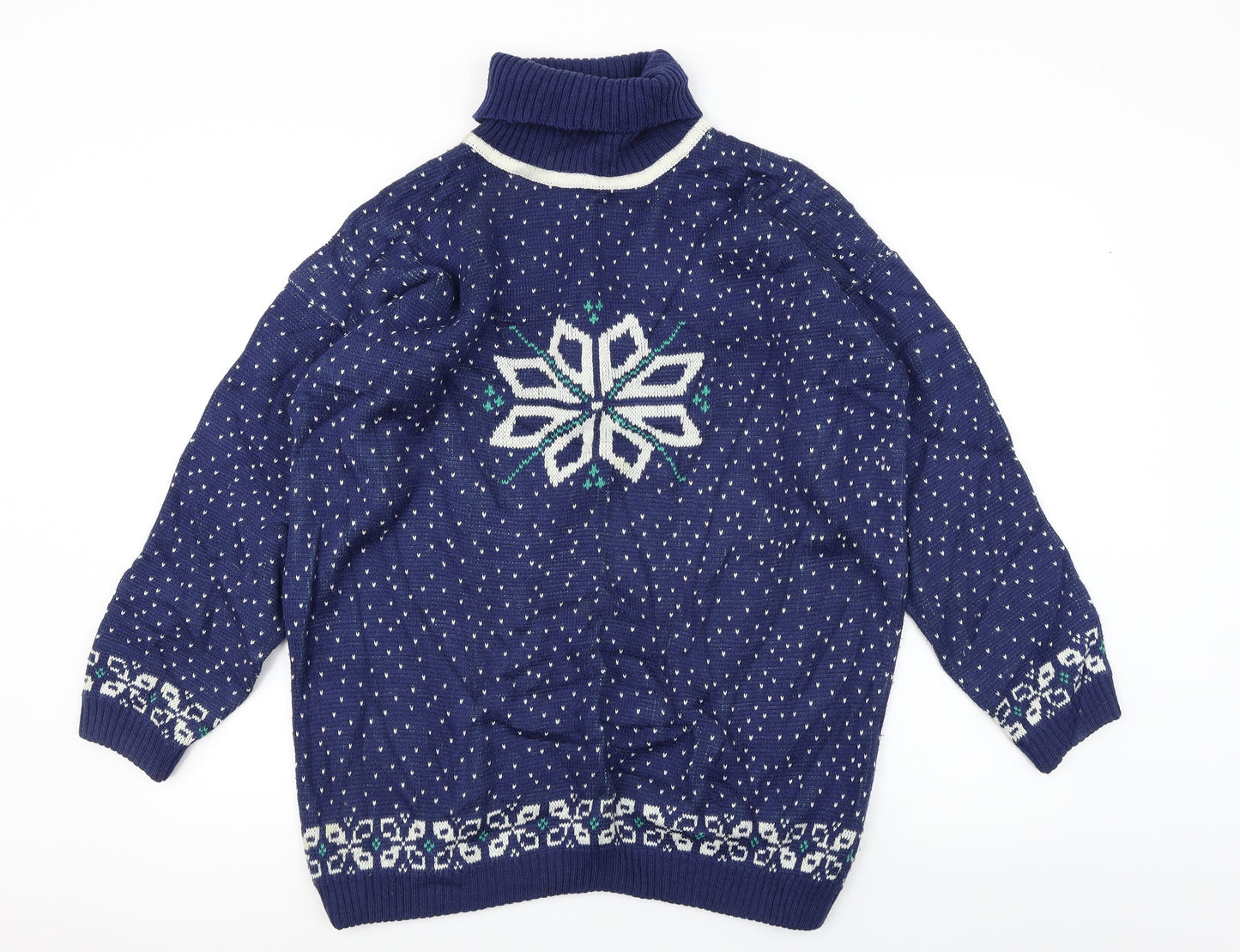 DASH Womens Blue Geometric  Pullover Jumper Size M  - snow flake