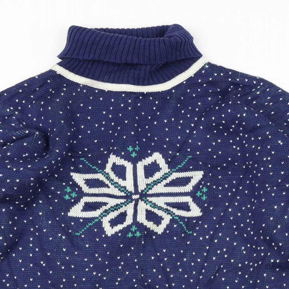 DASH Womens Blue Geometric  Pullover Jumper Size M  - snow flake
