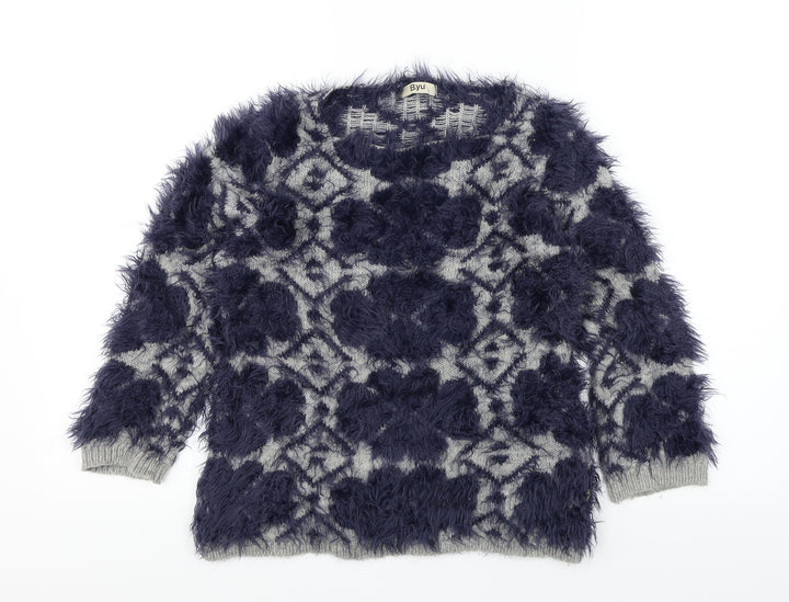 B.YU Girls Blue Colourblock  Henley Jumper Size XS  - fluffy