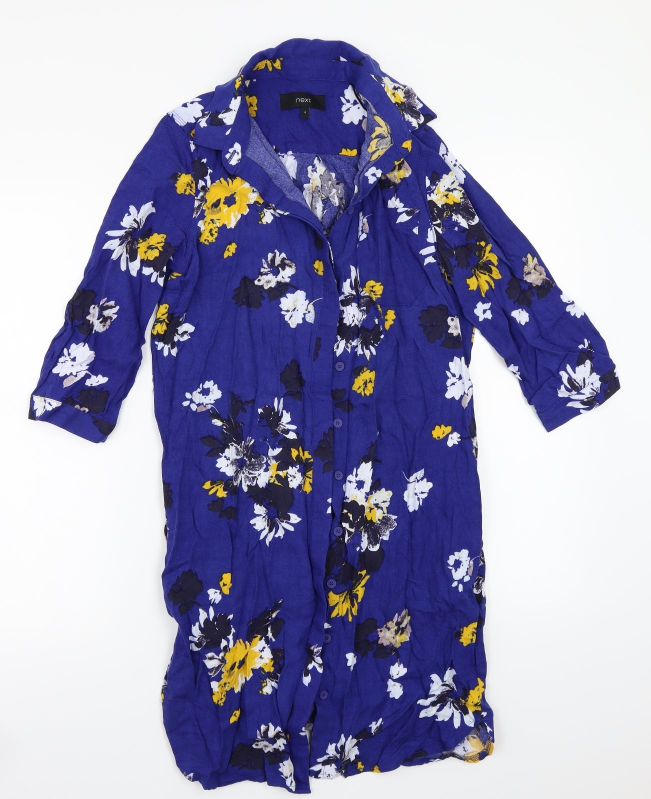NEXT Womens Blue Floral  Basic Button-Up Size 8