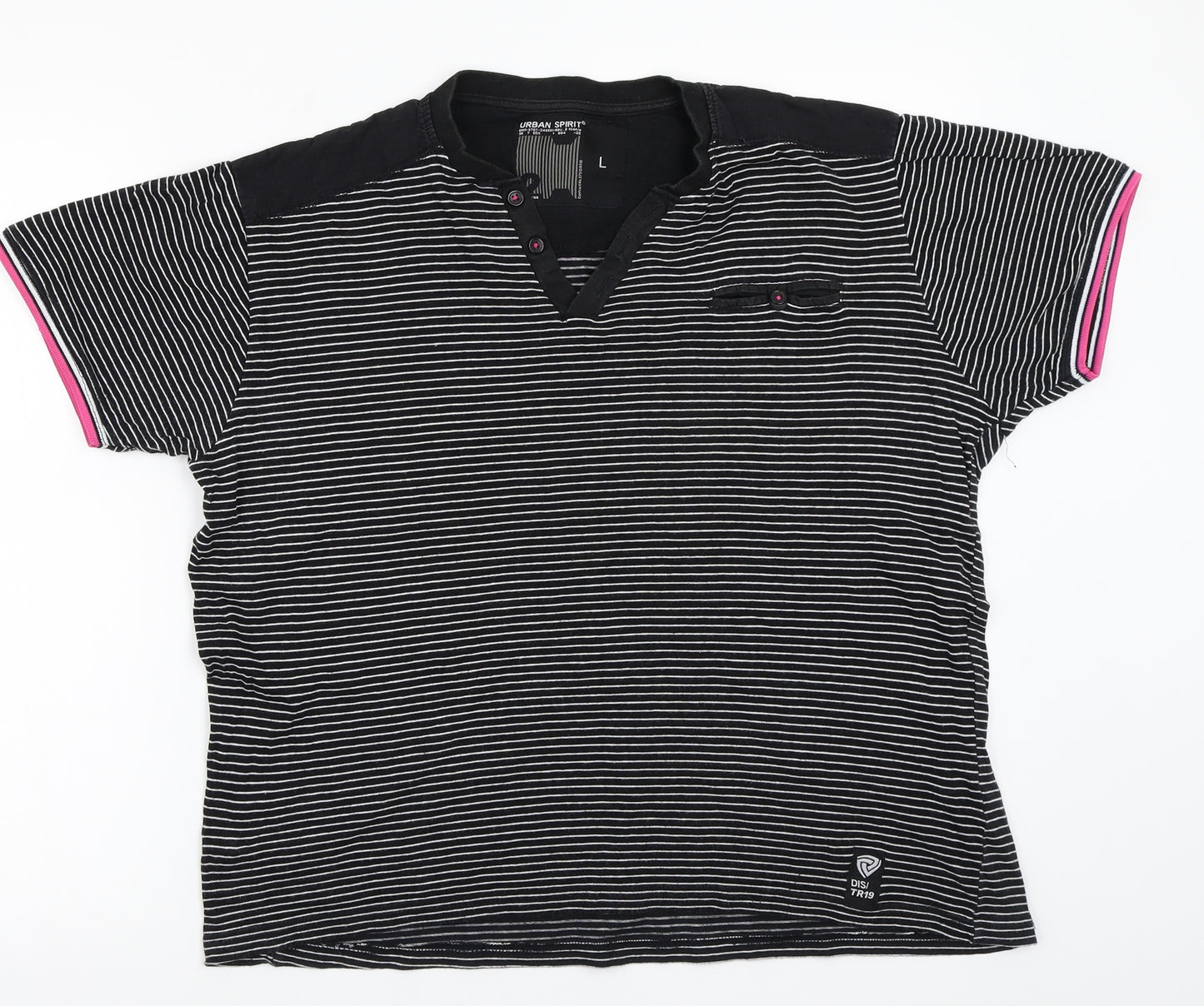Urban spirits Womens Black Striped  Basic T-Shirt Size L