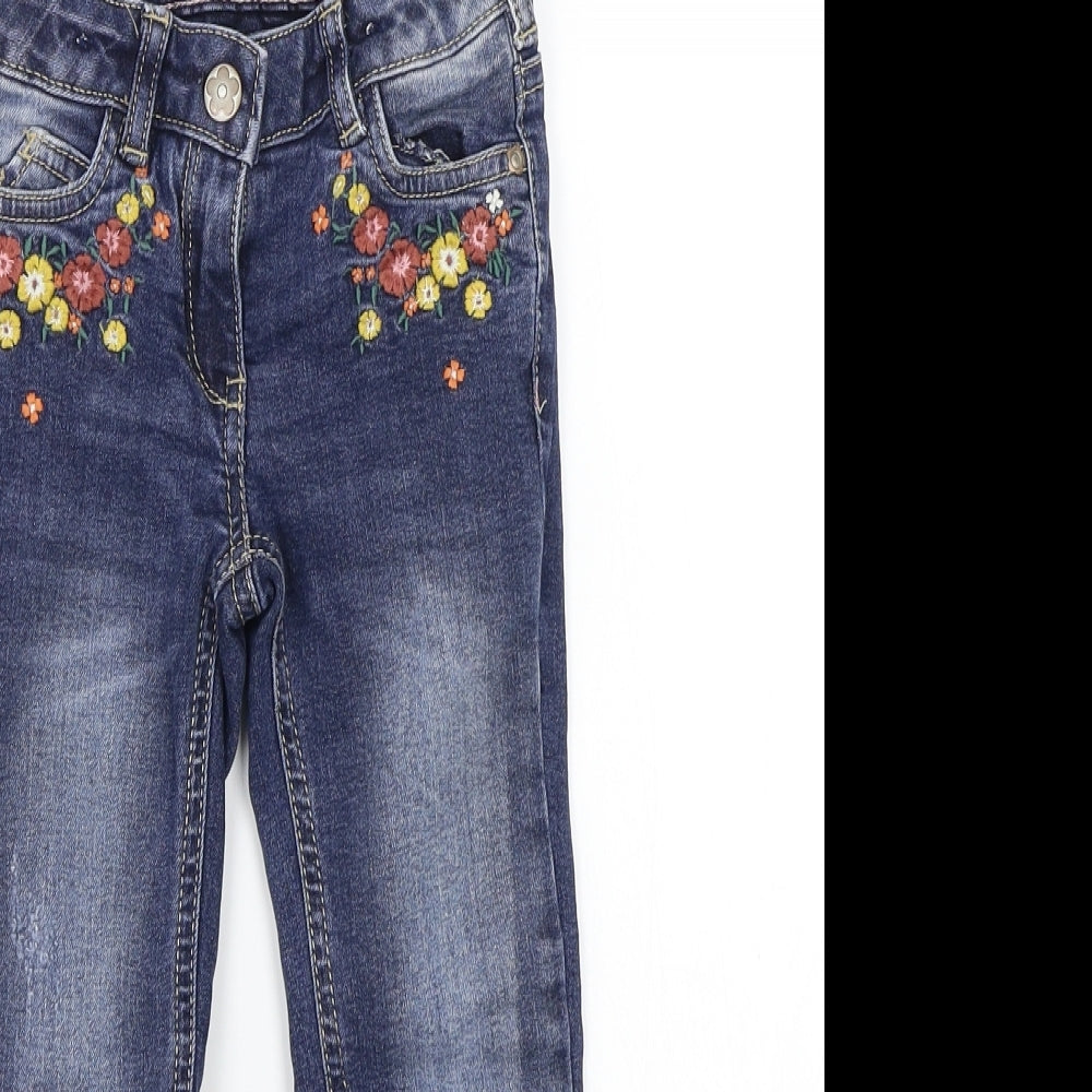 F&F Girls Blue Floral  Skinny Jeans Size 4-5 Years