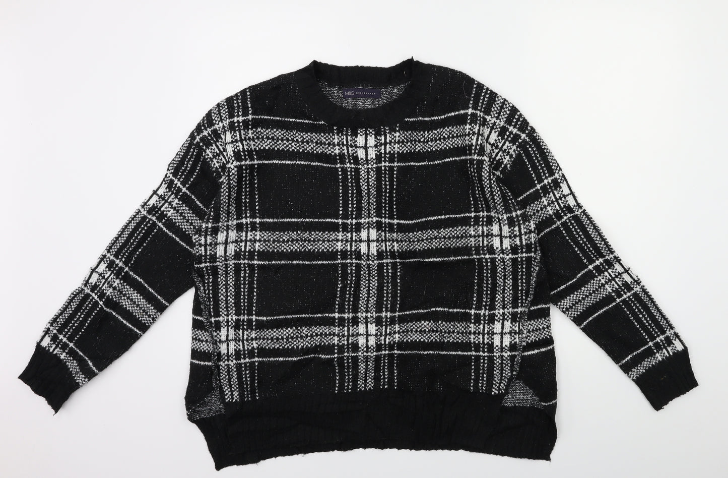 Marks and Spencer Womens Black Check Knit Pullover Jumper Size M