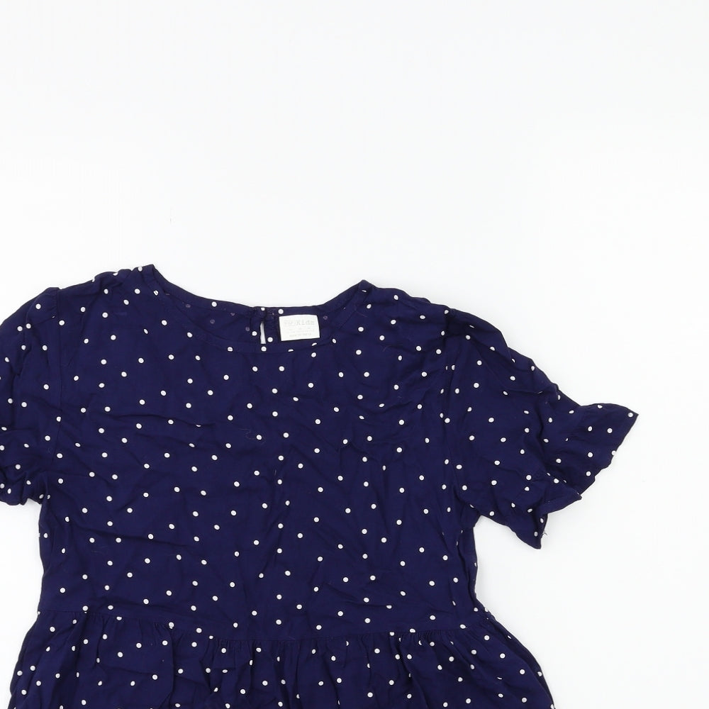 F&F Girls Black Polka Dot  T-Shirt Dress  Size 10 Years