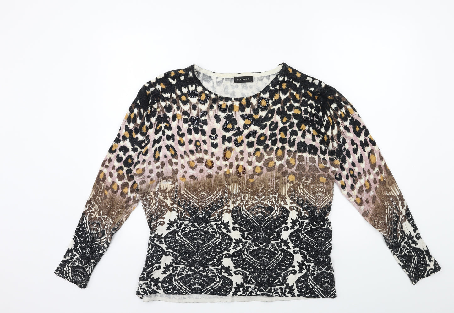 Claudia C Womens Brown Animal Print Knit Pullover Jumper Size XL