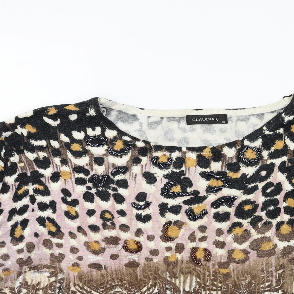 Claudia C Womens Brown Animal Print Knit Pullover Jumper Size XL