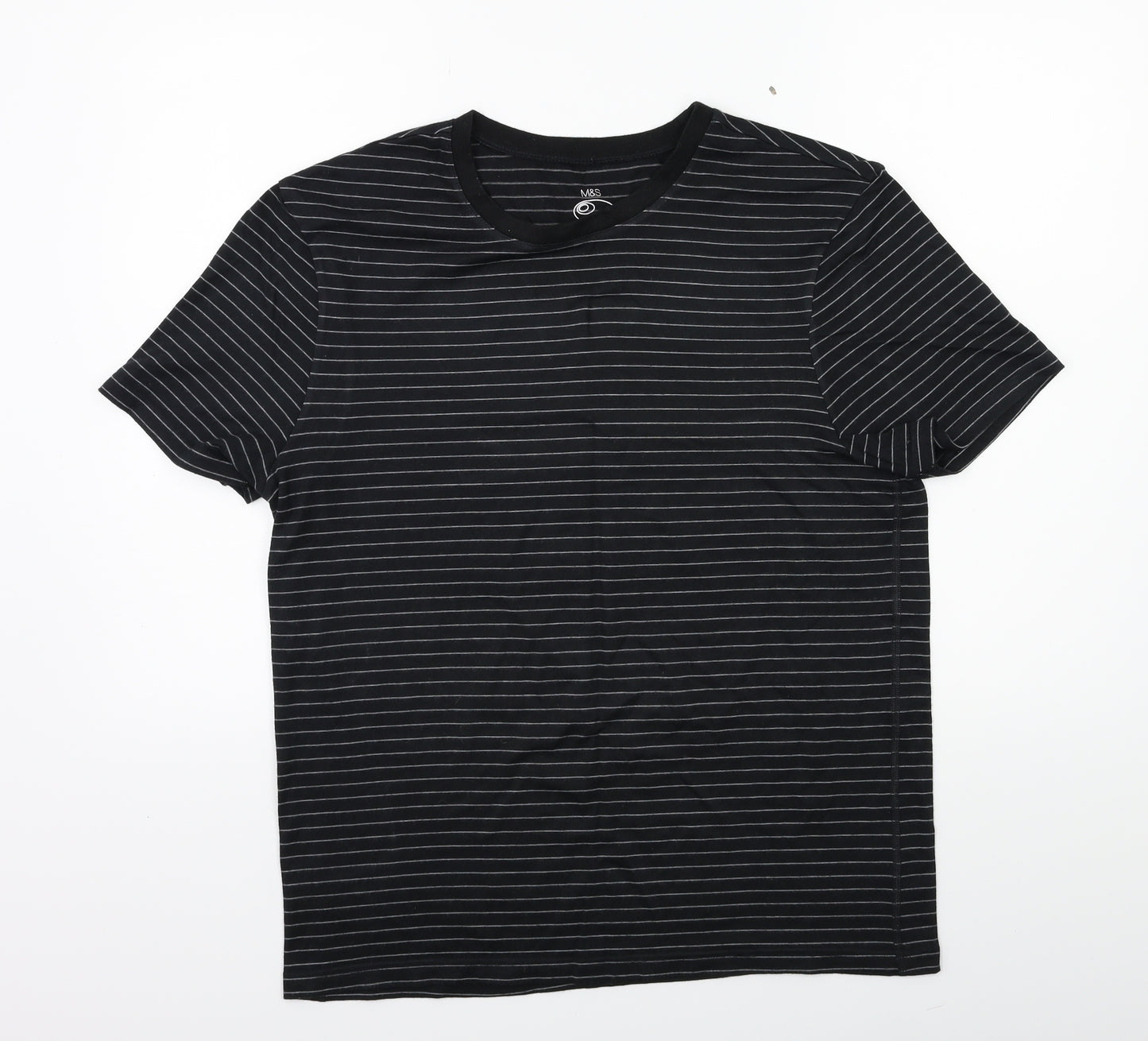 Marks and Spencer Mens Black Striped   T-Shirt Size L