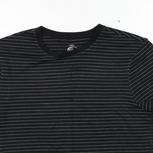 Marks and Spencer Mens Black Striped   T-Shirt Size L