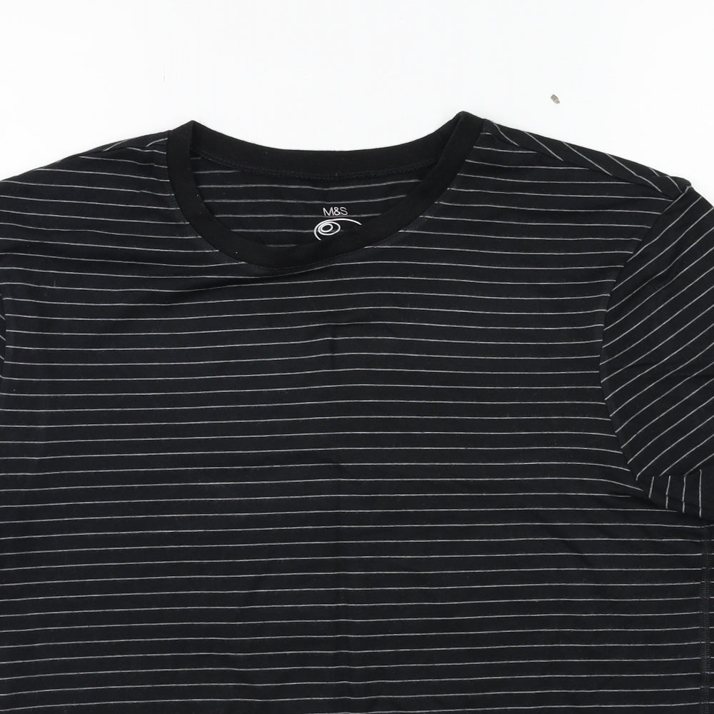 Marks and Spencer Mens Black Striped   T-Shirt Size L