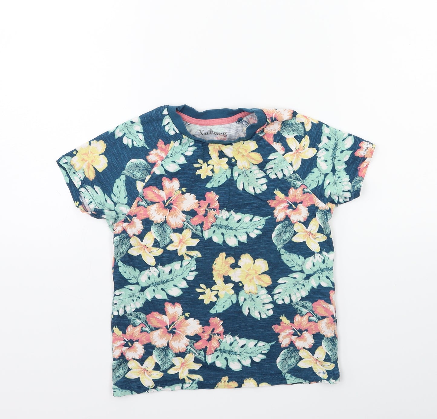 Nutmeg Boys Blue Floral  Basic T-Shirt Size 4-5 Years