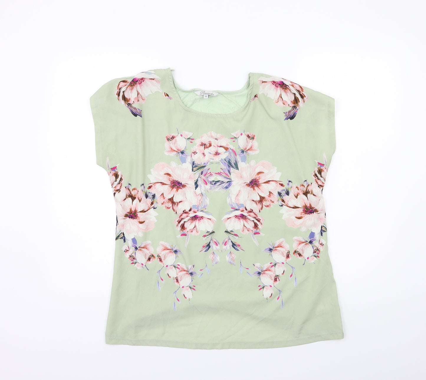 Peacocks Womens Green Floral  Basic T-Shirt Size 14