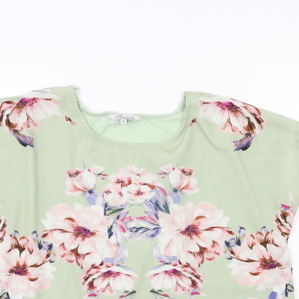 Peacocks Womens Green Floral  Basic T-Shirt Size 14