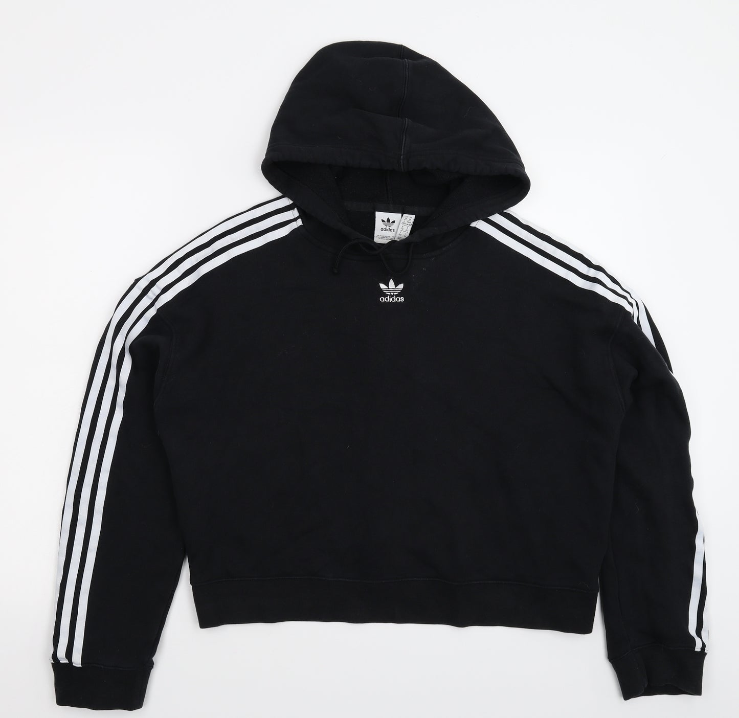 adidas Womens Black Striped  Pullover Hoodie Size 14