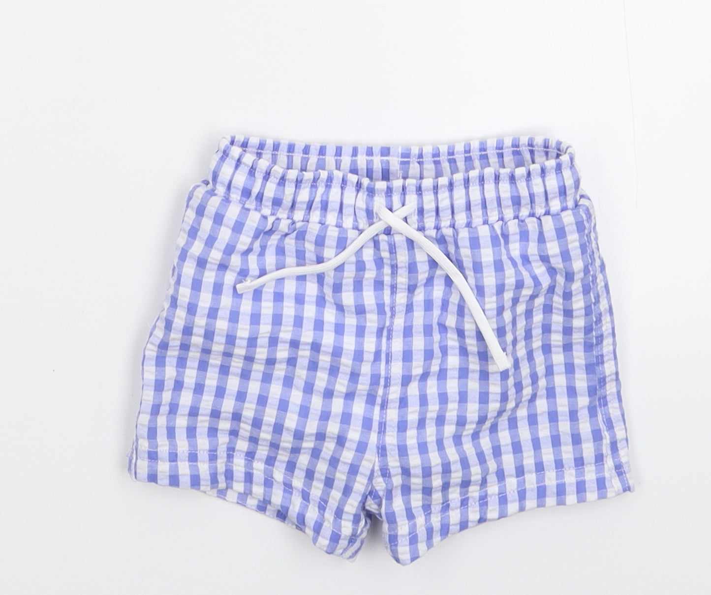 Marks and Spencer Baby Blue Check  Cropped Trousers Size 6-9 Months  - Shorts