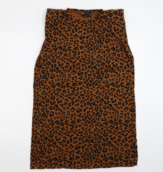 Front view of ASOS women’s brown animal print tank dress, size UK 8
