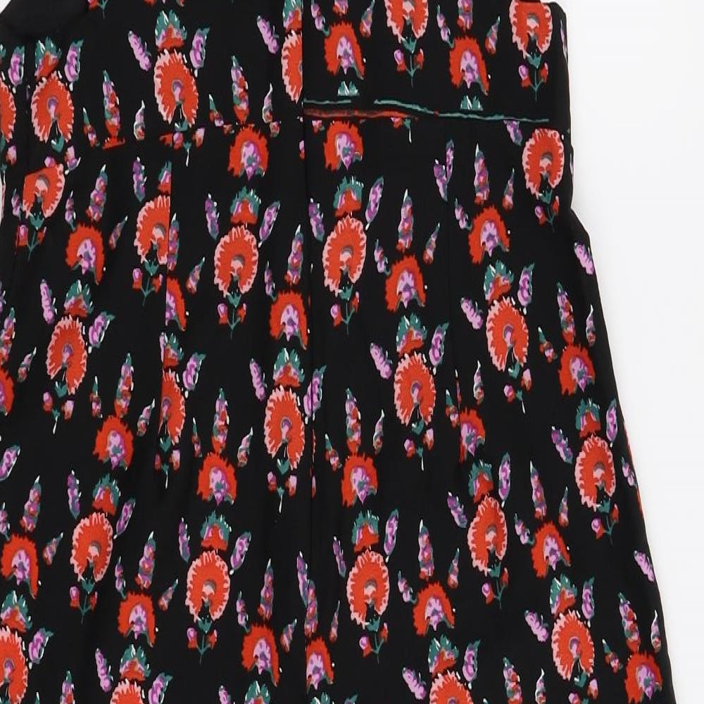 Boohoo Womens Black Floral  Jumpsuit One-Piece Size 8 L20 in