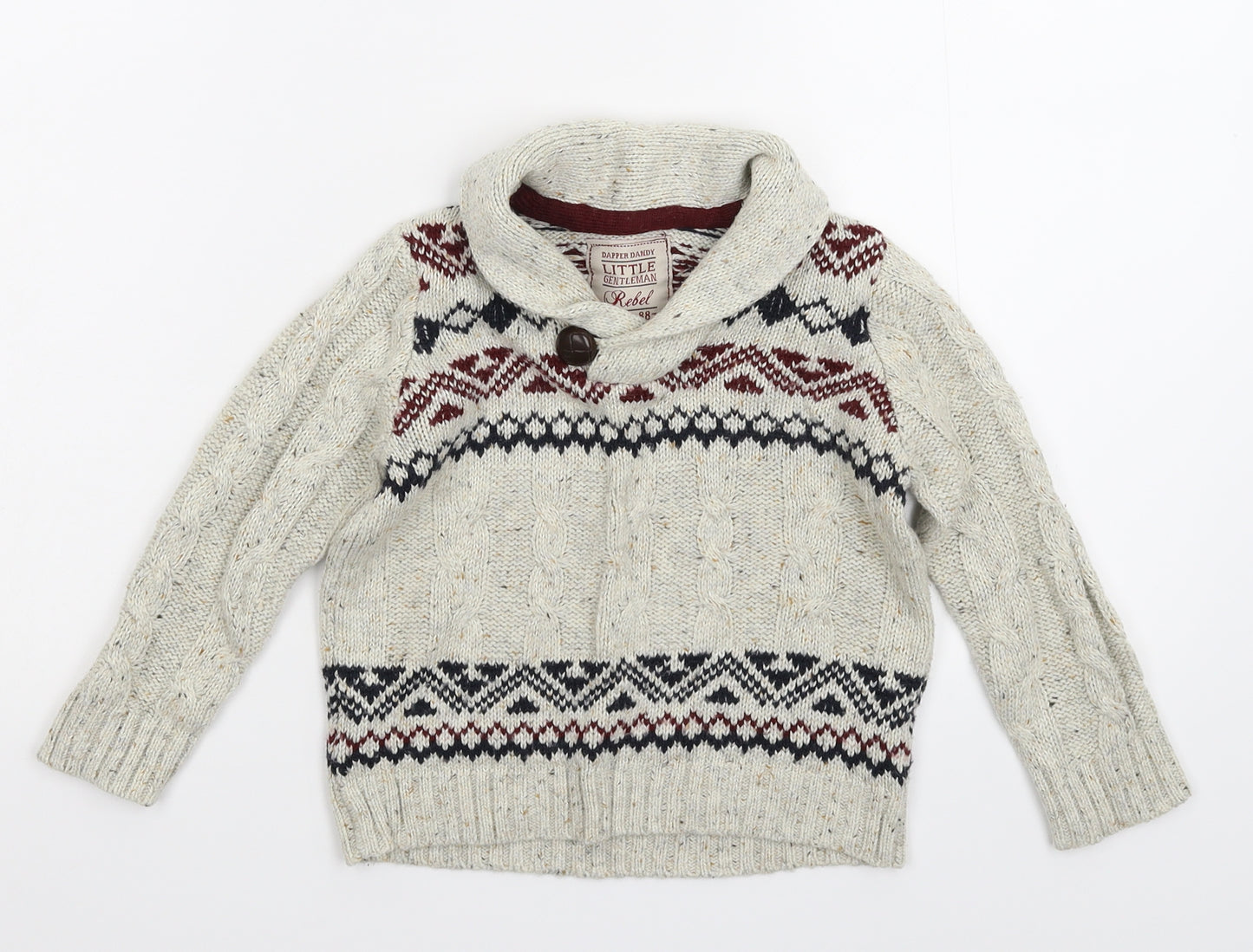 Rebel Boys Grey Geometric Knit Pullover Jumper Size 3 Years