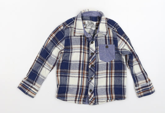 Front view of Global Explorer boys’ multicoloured check basic button-up, size 3, years