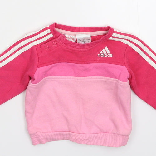 adidas Girls Pink Striped  Pullover Jumper Size 0-3 Months