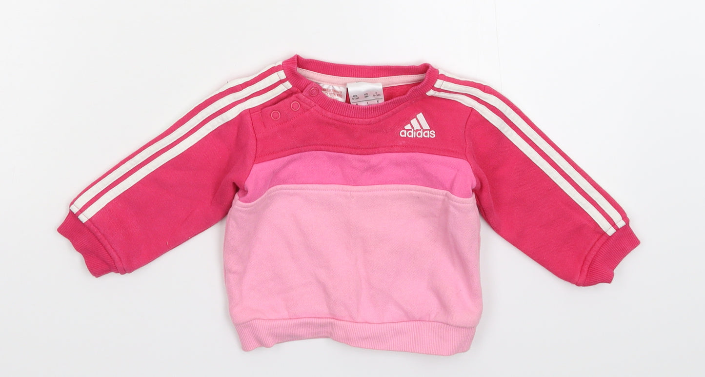 adidas Girls Pink Striped  Pullover Jumper Size 0-3 Months
