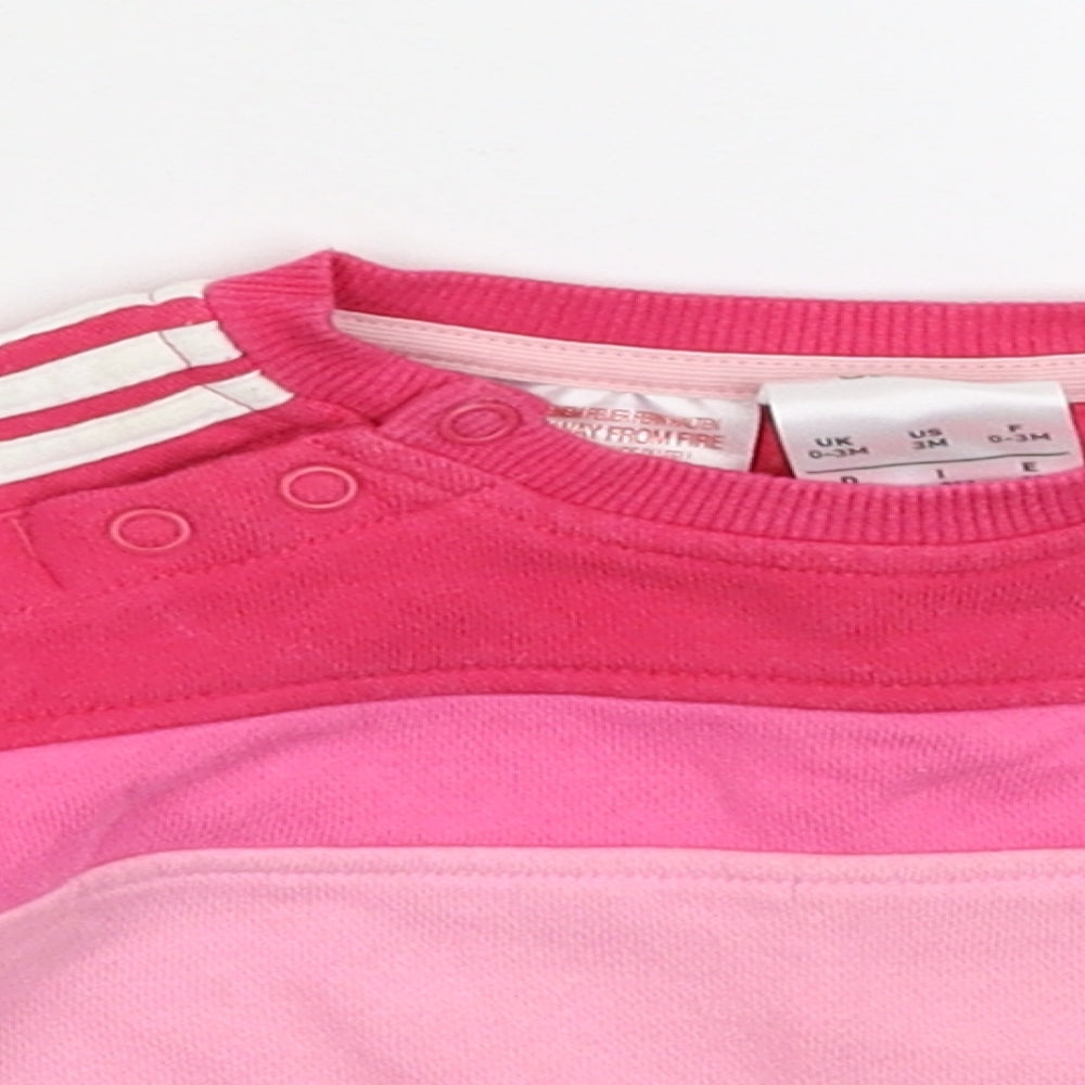 adidas Girls Pink Striped  Pullover Jumper Size 0-3 Months