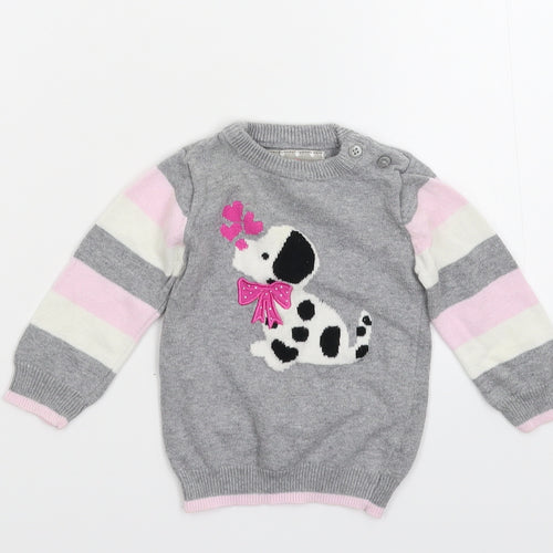 Earlydays Girls Grey Striped Knit Pullover Jumper Size 0-3 Months