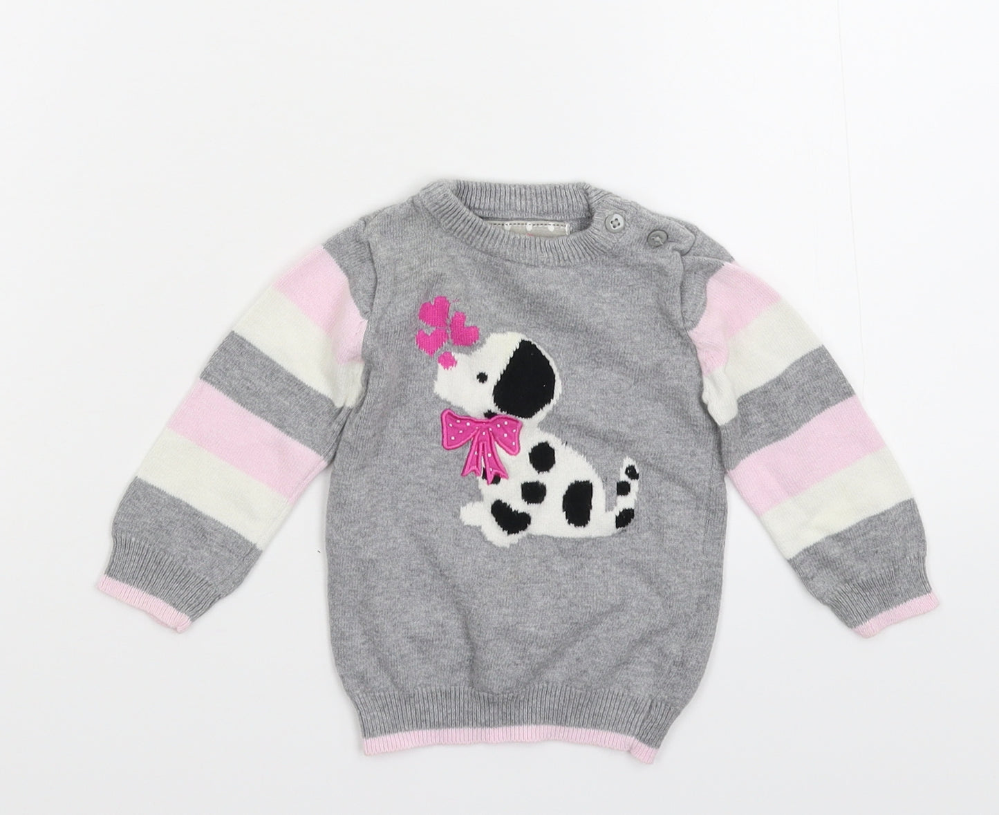 Earlydays Girls Grey Striped Knit Pullover Jumper Size 0-3 Months