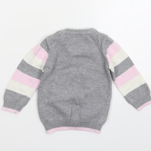 Earlydays Girls Grey Striped Knit Pullover Jumper Size 0-3 Months
