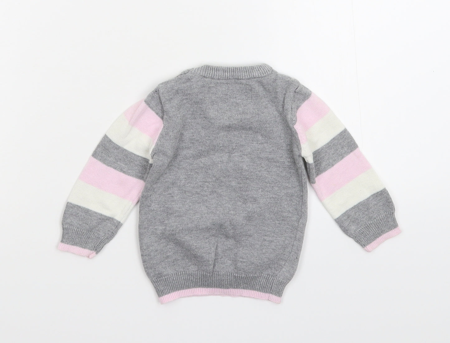Earlydays Girls Grey Striped Knit Pullover Jumper Size 0-3 Months