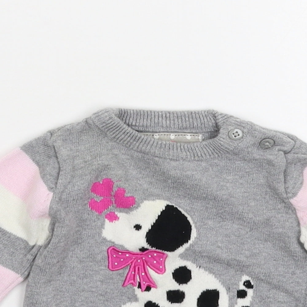 Earlydays Girls Grey Striped Knit Pullover Jumper Size 0-3 Months