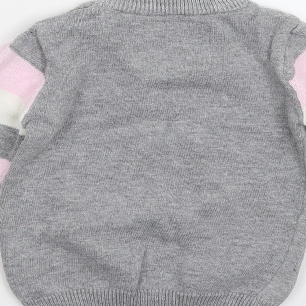Earlydays Girls Grey Striped Knit Pullover Jumper Size 0-3 Months