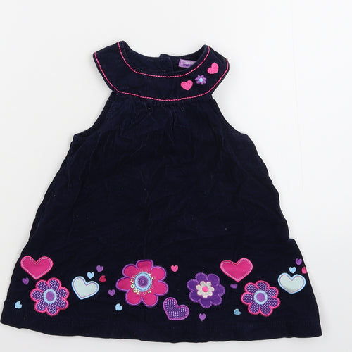 Cheeky monkey Girls Blue Floral Corduroy Fit & Flare  Size 12-18 Months