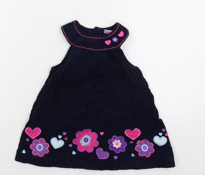 Cheeky monkey Girls Blue Floral Corduroy Fit & Flare  Size 12-18 Months