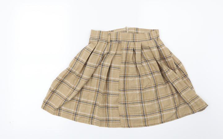 Preworn Womens Beige Check  Flare Skirt Size 26 in