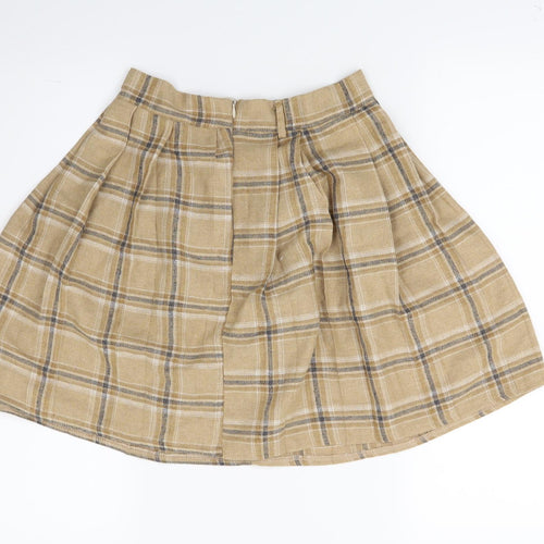 Preworn Womens Beige Check  Flare Skirt Size 26 in