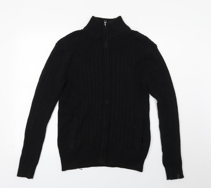 Ceader wood state Mens Black Knit Full Zip Jumper Size M